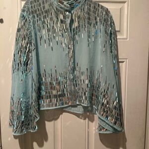 Anthropologie Letrueke Chic Light Blue Sequin Blouse XS New-Beautiful